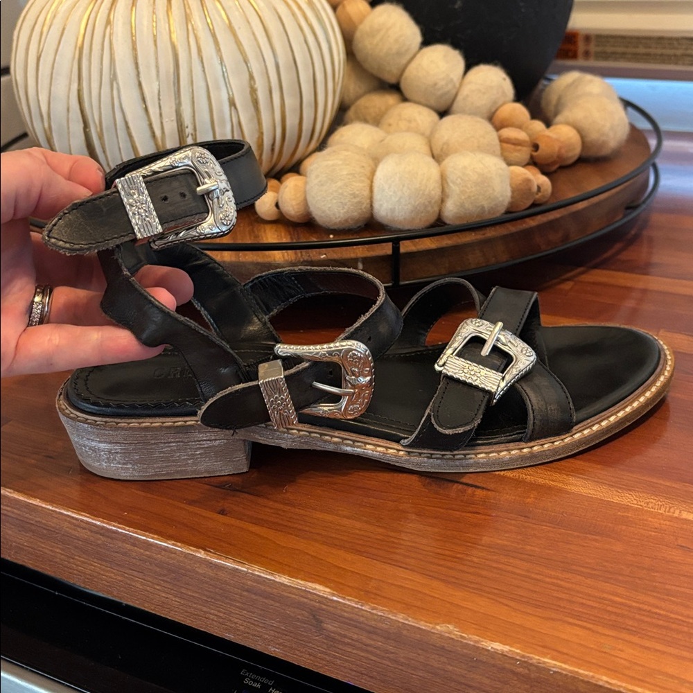 Crevo Black Sandals with Silver Buckles